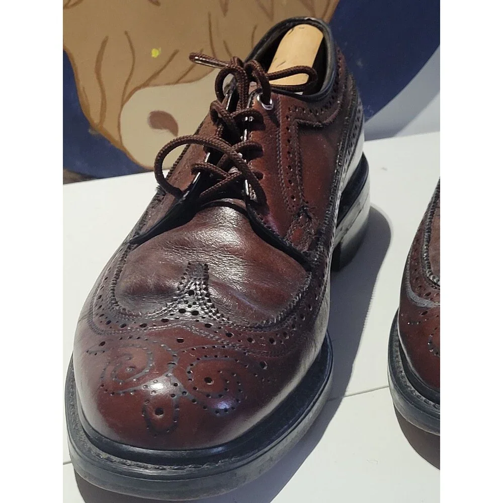 Men’s Wingtip Oxford Dress Shoes Brown Leather Brogue Business Casual Size 9